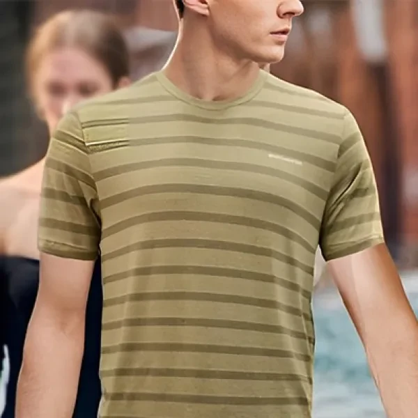 Green Stripes Men's T-Shirt Casual Summer Wear Short Sleeves