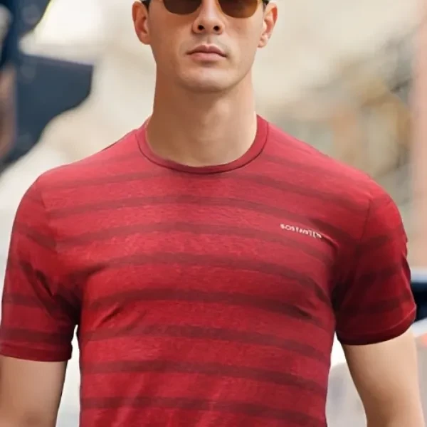 Green Stripes Men's T-Shirt Casual Summer Wear Short Sleeves