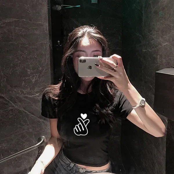 Black Heart Sign Print Mini T-Shirt - Women's Fashion