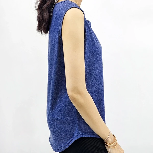 V-Neck Criss Cross Sleeveless Tank Top in Dark Blue for Women
