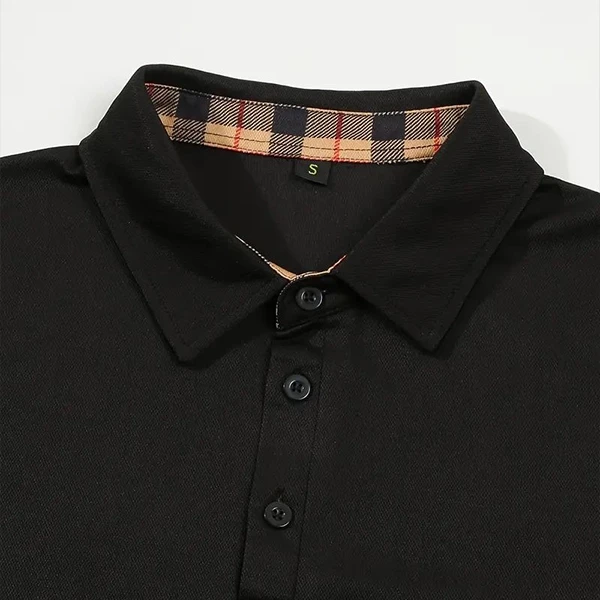 Premium Quality Two Tone Men Polo Shirt Button Closure Collar Neck Plaid Short S