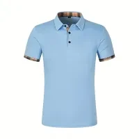 Premium Quality Two Tone Men Polo Shirt Button Closure Collar Neck Plaid Short S