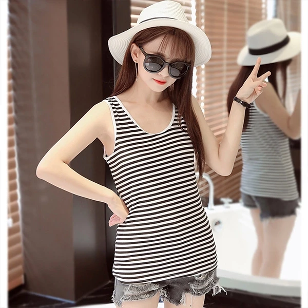 Women's White Striped Tank Top - Comfortable & Chic