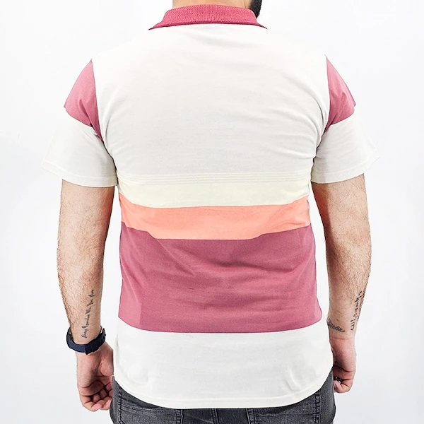 Men's Striped Polo T-Shirt - Pink Short Sleeves