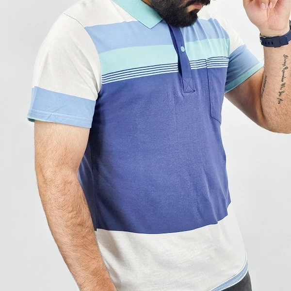 Green Striped Polo Shirt - Men's Summer Fashion