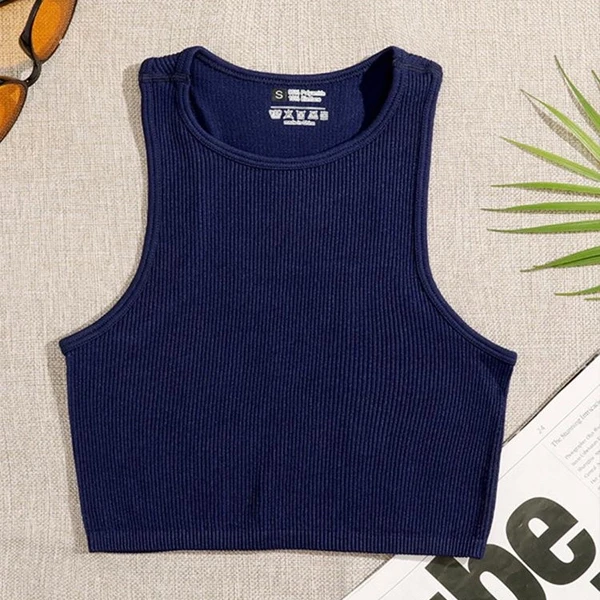 Navy Sleeveless Crop Top for Summer Sports and Fashion