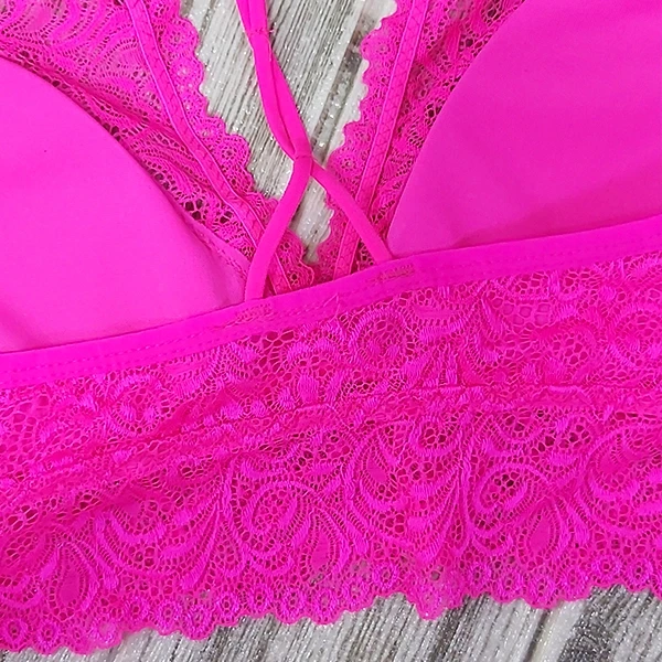 Hot Pink Lace Floral Bra | Full Coverage Crop Top | Gym Yoga Shapewear | Women's