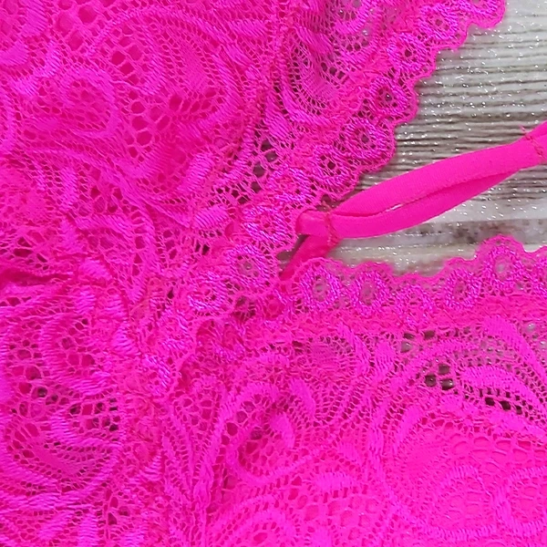 Hot Pink Lace Floral Bra | Full Coverage Crop Top | Gym Yoga Shapewear | Women's