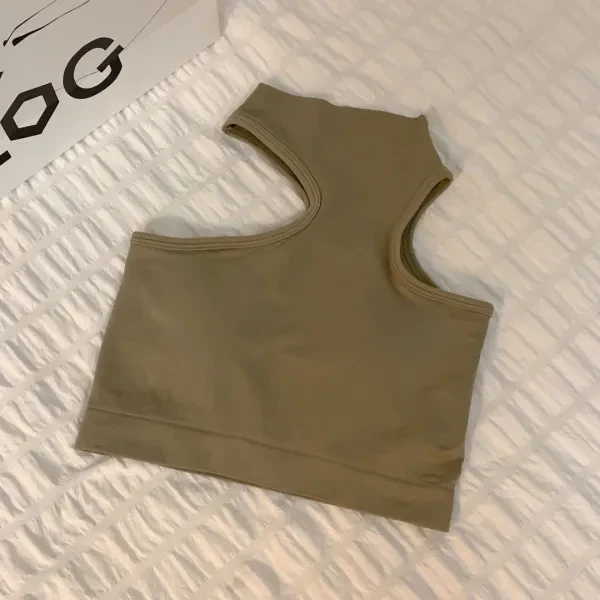 Green Cotton Blend Sleeveless High Neck Crop Top Women's Casual Mini