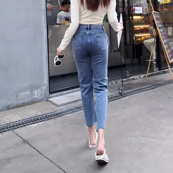 High Waist Button-Up Premium Stitch Detail Women Casual Wear Denim Pants Jeans