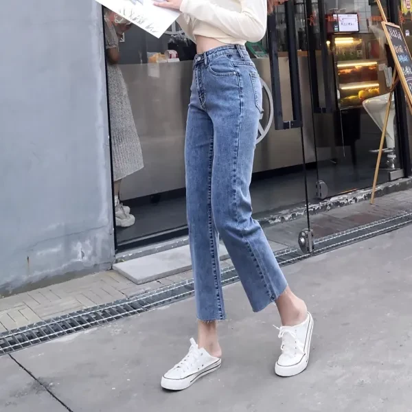 High Waist Button-Up Premium Stitch Detail Women Casual Wear Denim Pants Jeans