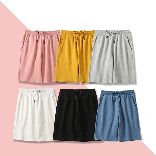 Yellow Color Elastic Waist Drawstring Closure Casual Wear Joggers Cotton Shorts