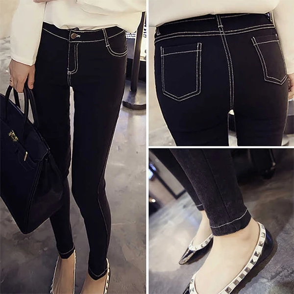 High Waist Stitched Skinny Jeans Button-Up Leggings