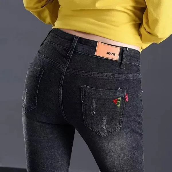 High Waist Black Women Jeans Fashionable Denim Pants