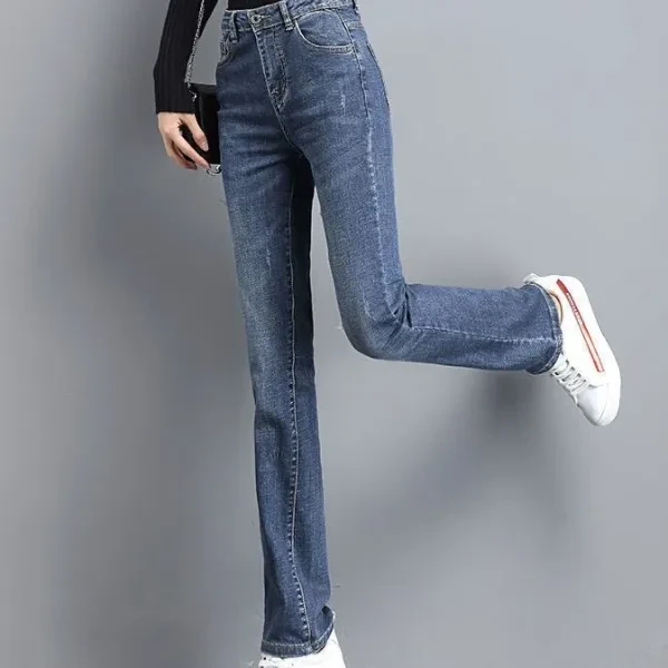 High Waist Blue Denim Jeans with Stitch Details for Women