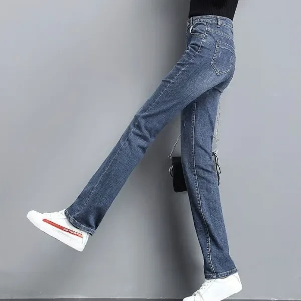 High Waist Blue Denim Jeans with Stitch Details for Women