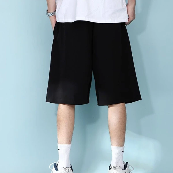 Black Baggy Knee Length Shorts with Pockets - Men's Summer Casual Wear