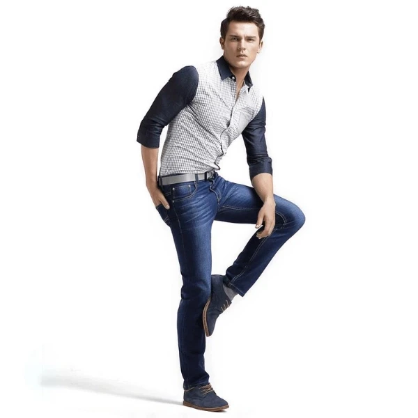 Blue Denim High Waist Button-Up Straight Fit Women's Ripped Jeans