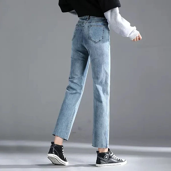 High waist straight jeans, women's summer new style slim all-match elastic pants