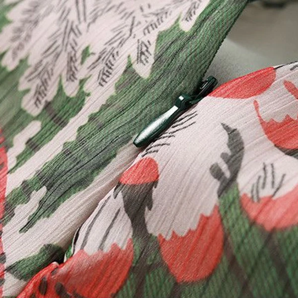 V Neck Short Sleeves Floral Print High Waist Strap Closure Skirt Design Midi Dre