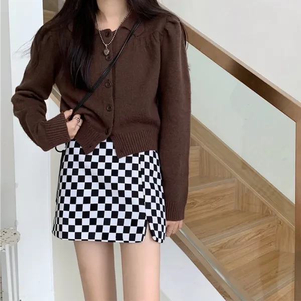 Checkered A-Line Mini Skirt - Retro Style Elastic Waist