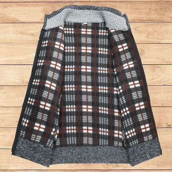 Zip-Up Ribbed Pattern Stand Collar Full Sleeves Men Side Pockets Warm Knitted Ca