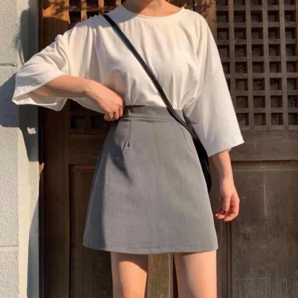 Summer Gray A-Line Skirt - Office-Ready Fashion