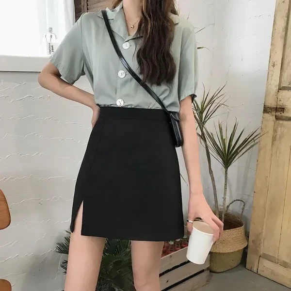 Black A-Line Mini Skirt Fashionable Summer Office Wear for Women