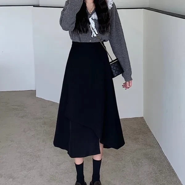 Black Flared A-Line Summer Long Skirt