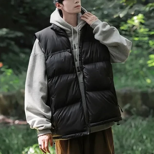 Black Stand Collar Sleeveless Puffer Jacket