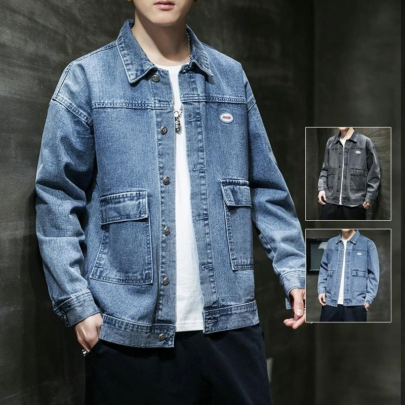 Men's Trendy Blue Denim Jacket Full Sleeve Fashionable Outerwear