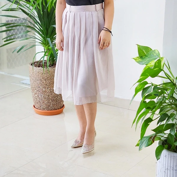 Pink Simple matching comfortable breathable pleated elastic waist high waist sli