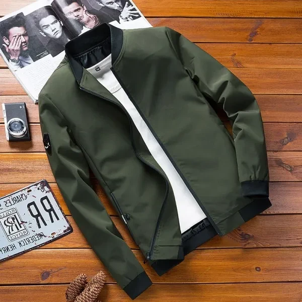 Green Men's Full Sleeves Zip-Up Jacket - Stylish & Lightweight Windproof Outerwe