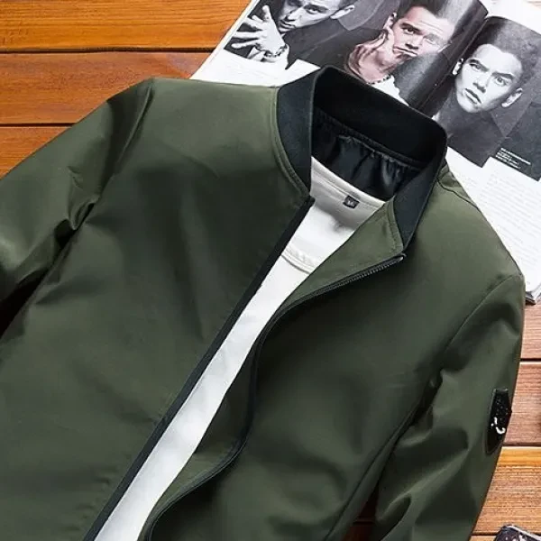 Green Men's Full Sleeves Zip-Up Jacket - Stylish & Lightweight Windproof Outerwe