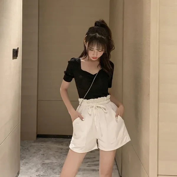 Women's Shorts High Waist Elastic Wide Legs Loose Pants Outer wear Girls Bottom