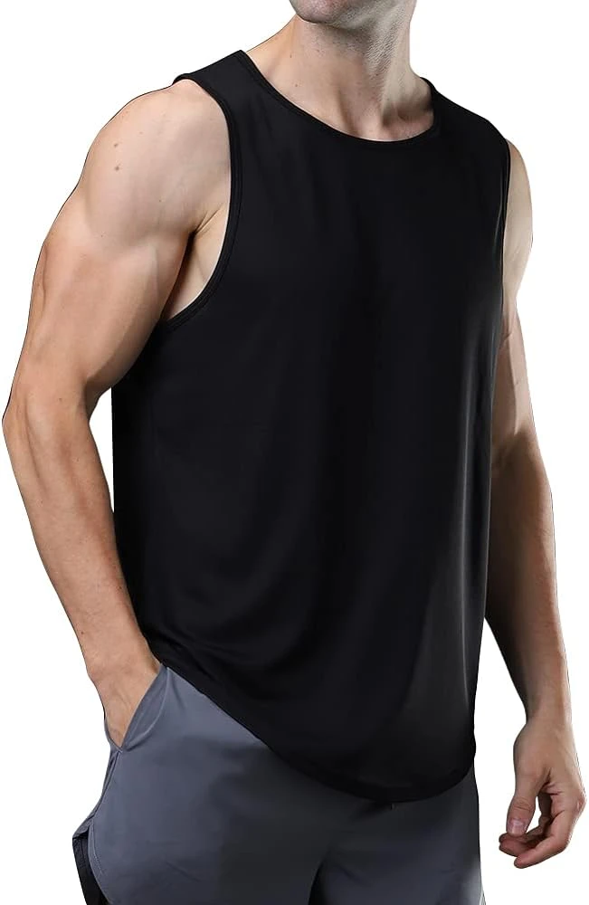 Summer Men's Fitness Breathable Black Sweat Vest - Heavy Cotton, Sleeveless, Tre