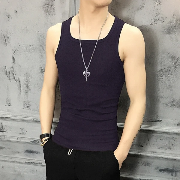 Black Men's Sleeveless Round Neck Vest Personal Fit Undershirt