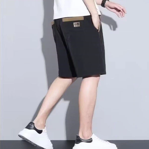 Black Elastic Waist Men's Sports Shorts with Pockets - Comfortable Breathable &