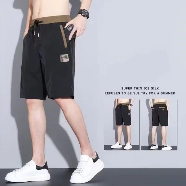 Black Elastic Waist Men's Sports Shorts with Pockets - Comfortable Breathable &