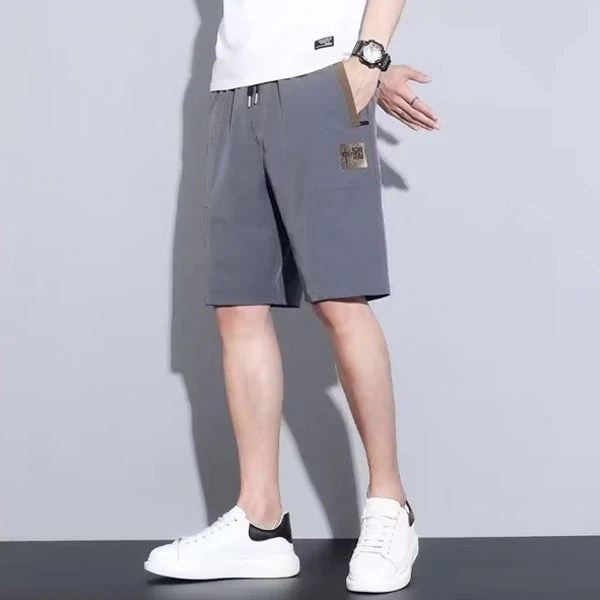 Sporty Gray Shorts with Elastic Waist for Running Gym with 2 Pockets
