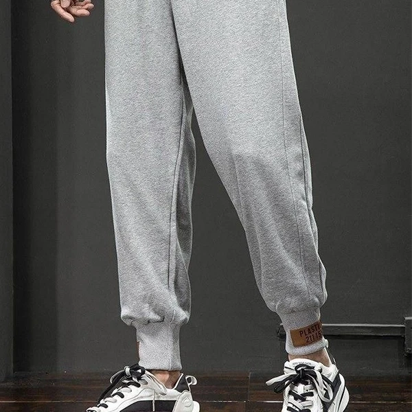 Gray Cotton Blend Elastic Waist Trouser for Men