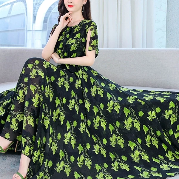 Summer Floral Print Pleated Waist Prom Dress Casual Party Beach Wear Long Midi D