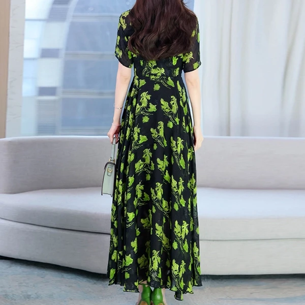 Summer Floral Print Pleated Waist Prom Dress Casual Party Beach Wear Long Midi D