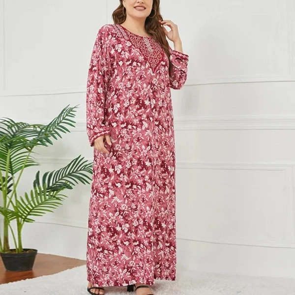 Bohemian Floral Pattern Full Sleeves Formal Casual Wear Women Abaya Style Plus S