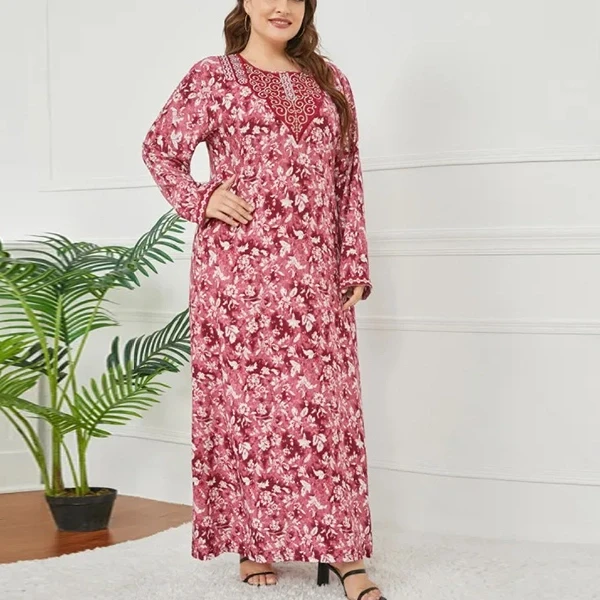 Bohemian Floral Pattern Full Sleeves Formal Casual Wear Women Abaya Style Plus S
