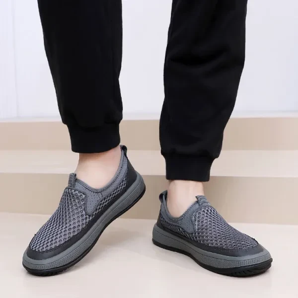 Breathable Mesh Hollow Men Casual Flat Shoes Slip On Soft Bottom Outdoor Walking