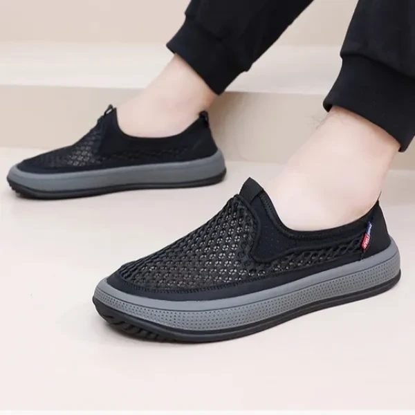 Breathable Mesh Hollow Men Casual Flat Shoes Slip On Soft Bottom Outdoor Walking