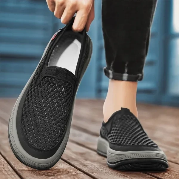 Breathable Mesh Hollow Men Casual Flat Shoes Slip On Soft Bottom Outdoor Walking