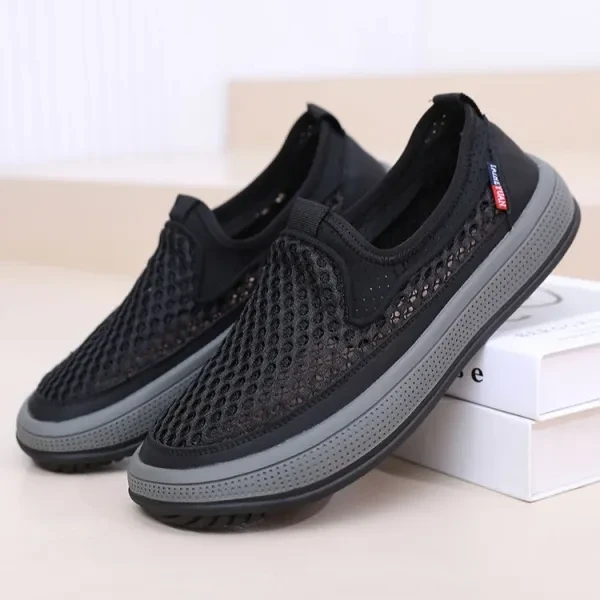Breathable Mesh Hollow Men Casual Flat Shoes Slip On Soft Bottom Outdoor Walking