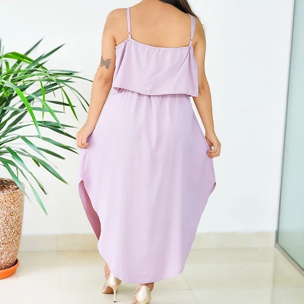 Summer Pink Two Layer Sleeveless Knot Waist Casual Midi Dress